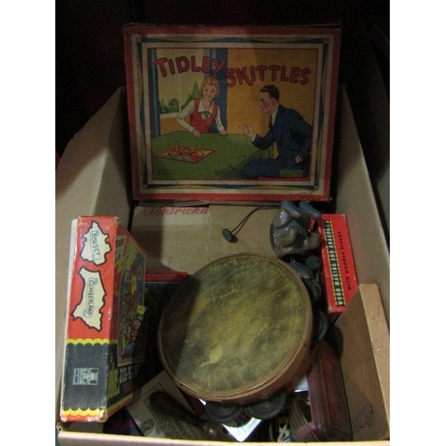 4217 - Three boxes of vintage toys including metal Muffin the Mule and dolls etc