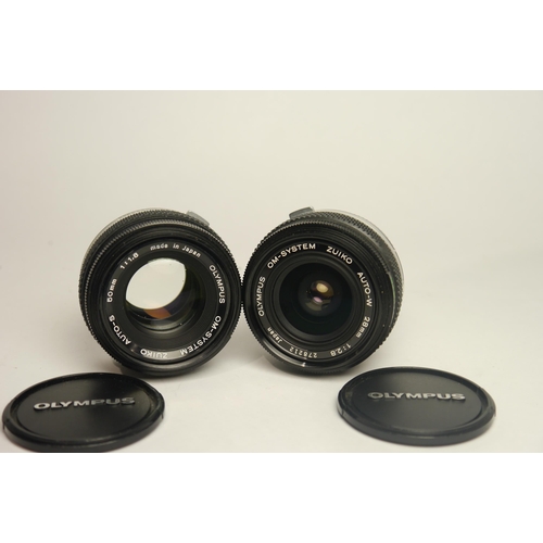 6038 - A Cased Olympus OM-4 (black) w/ Olympus Om-System Zuiko Auto-S 50mm f1.8 & Auto-W 28mm f2.8. Include... 