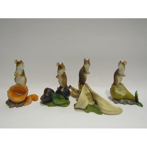 4404 - A group of Border Fine Arts mice on fruit: orange, banana, pear and plum (4)