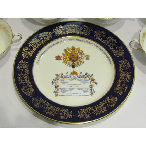 4406 - Six Aynsley soup bowls with gilt decoration and an Aynsley commemorative plate, boxed