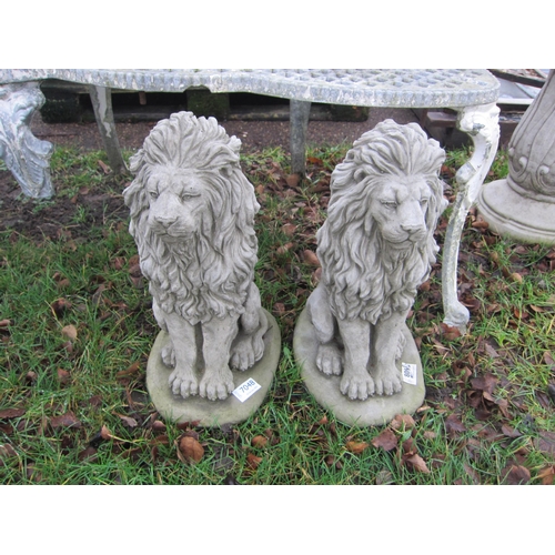 7048 - A pair of seated composition lions, 39cm tall