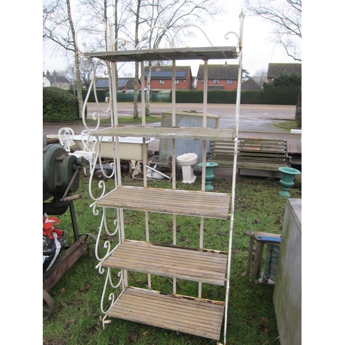 7089 - A metal and wood folding 5 tier rack, 186cm high x 76cm wide