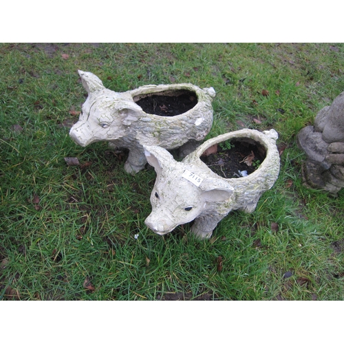 7115 - Two composition pig planters