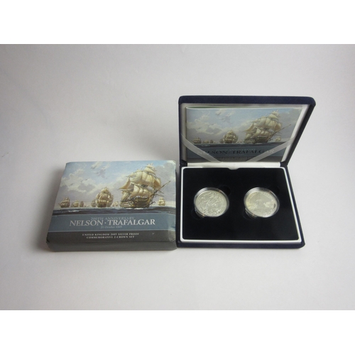 4285 - Two cased Royal Mint Nelson Trafalgar 2005 two Coin Crown sets in Silver proof