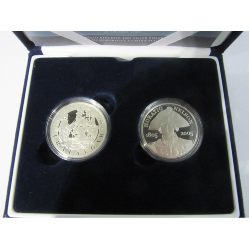 4285 - Two cased Royal Mint Nelson Trafalgar 2005 two Coin Crown sets in Silver proof