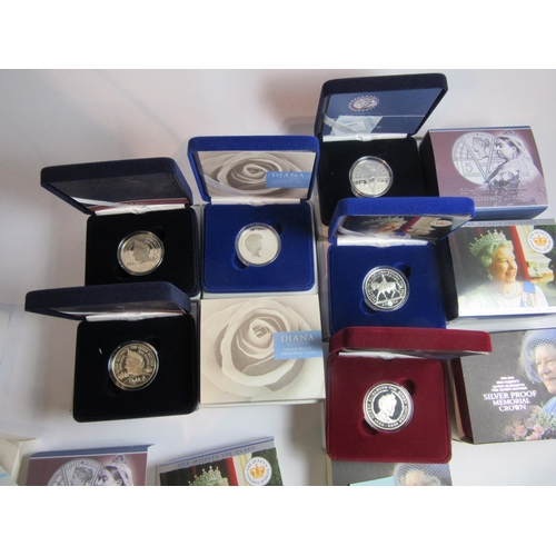 4294 - Ten cased and boxed Royal Mint £5 Silver Proof Crowns all Royal commemorative issues, Queen Mother, ... 