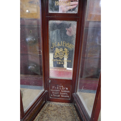 2001 - An Edwardian J.C & J Field specialties painted shop front display cabinet with original writing