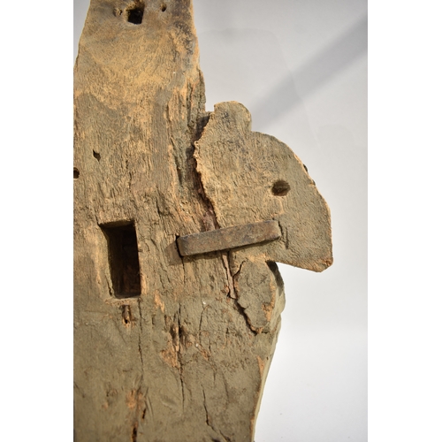 8617 - New Britian (Papua New Guinea) two polychrome wood carvings possibly house brackets one with major c... 