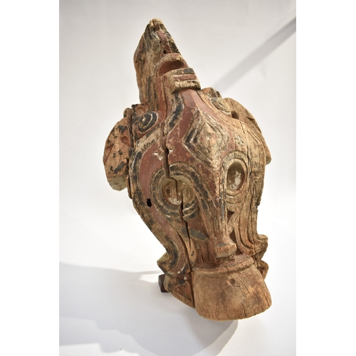 8617 - New Britian (Papua New Guinea) two polychrome wood carvings possibly house brackets one with major c... 