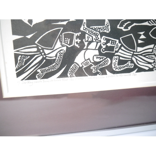 9012 - Edward Bawden (1903-1989) original linocut from Morte d'Arthur, signed and captioned by Bawden 'Sir ... 