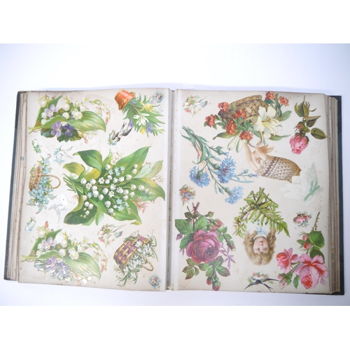 9060 - A Victorian scrap album containing 46 pages of mounted chromolitho scraps and greetings cards etc, i... 