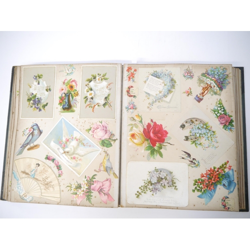 9060 - A Victorian scrap album containing 46 pages of mounted chromolitho scraps and greetings cards etc, i... 