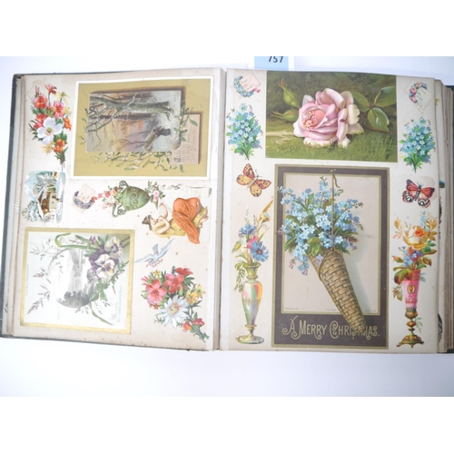 9060 - A Victorian scrap album containing 46 pages of mounted chromolitho scraps and greetings cards etc, i... 