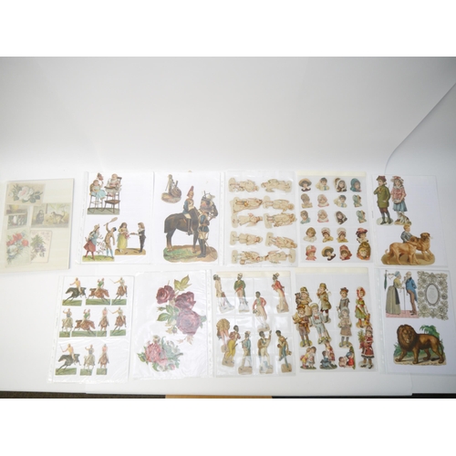 9061 - A good collection of Victorian scraps, including album containing loosely mounted flowers, birds, bu... 