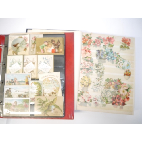 9061 - A good collection of Victorian scraps, including album containing loosely mounted flowers, birds, bu... 