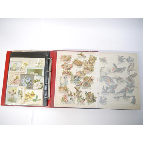 9061 - A good collection of Victorian scraps, including album containing loosely mounted flowers, birds, bu... 