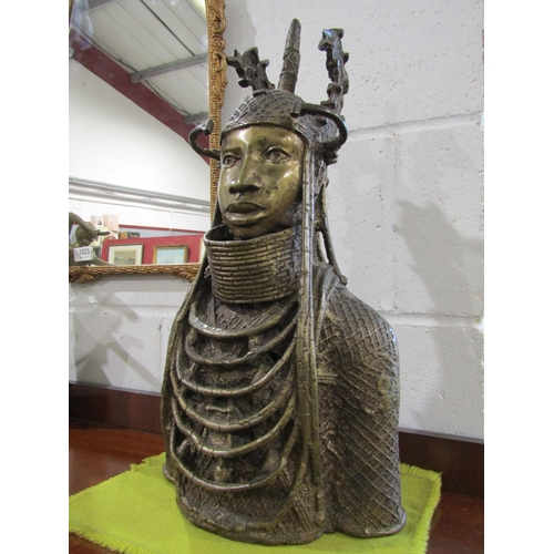 1027 - A Benin Oba king bronze bust, 49cm height