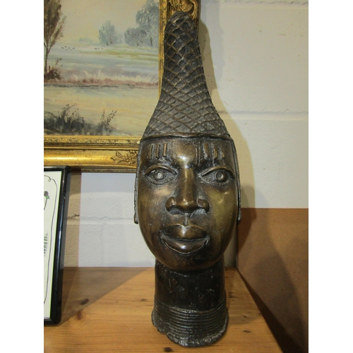 1034 - A Benin bronze head, 43cm height