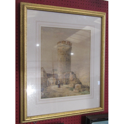 1079 - WITHDRAWN - RICHARD HENRY NIBBS (1816-1893): A watercolour depicting castle gate with figures, signe... 