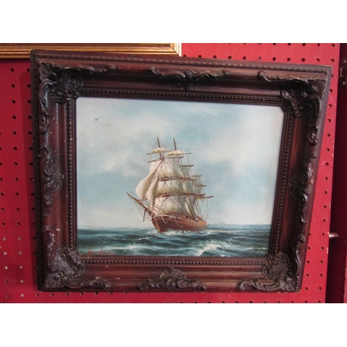 1080 - A pair of oils on canvas depicting ships at sea, one signed Hudson, framed, each 19cm x 24cm image s... 