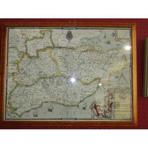 1086 - A reproduction map of Essex, framed and glazed, 41cm x 55cm image size