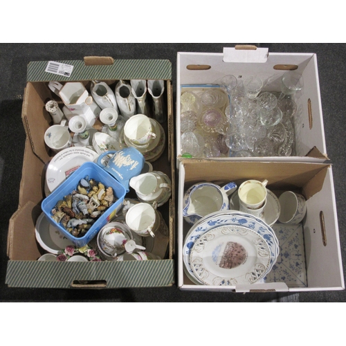 1432 - Three boxes of china and glassware inc. Meissen onion dishes (a/f), Wedgwood Peter Rabbit, Wade whim... 