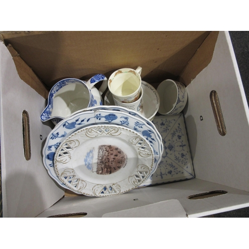 1432 - Three boxes of china and glassware inc. Meissen onion dishes (a/f), Wedgwood Peter Rabbit, Wade whim... 