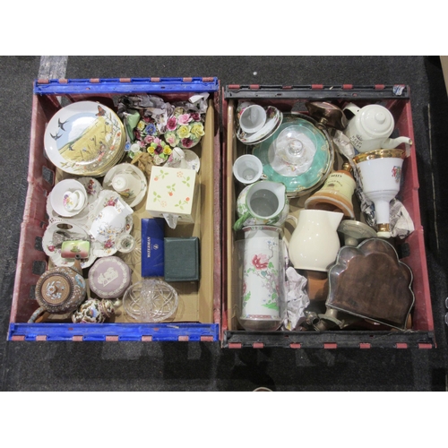 1434 - Two boxes of mixed ceramics, metal and glass ware to include Doulton Slater teapot, Waterman pen, et... 