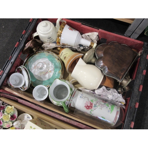 1434 - Two boxes of mixed ceramics, metal and glass ware to include Doulton Slater teapot, Waterman pen, et... 