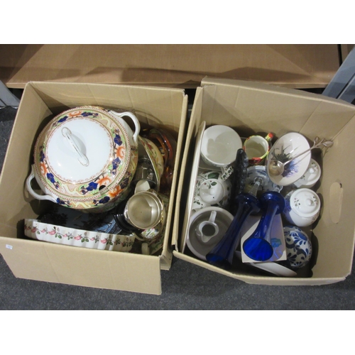 1442 - Two boxes of mixed decorative china, glass and small decorative pieces