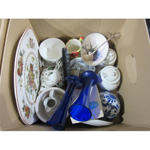 1442 - Two boxes of mixed decorative china, glass and small decorative pieces