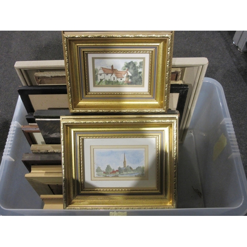 1445 - A box of pictures to include four original watercolours by Amy Barltrop, two entitled 