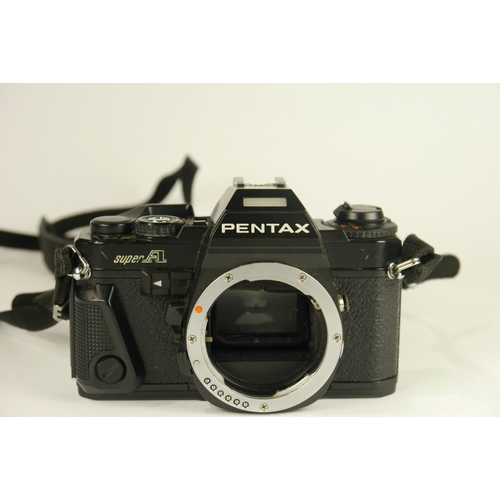 6035 - A Pentax Super A & case w/ three Pentax-A lenses including Pentax-A F2.8 28mm lens