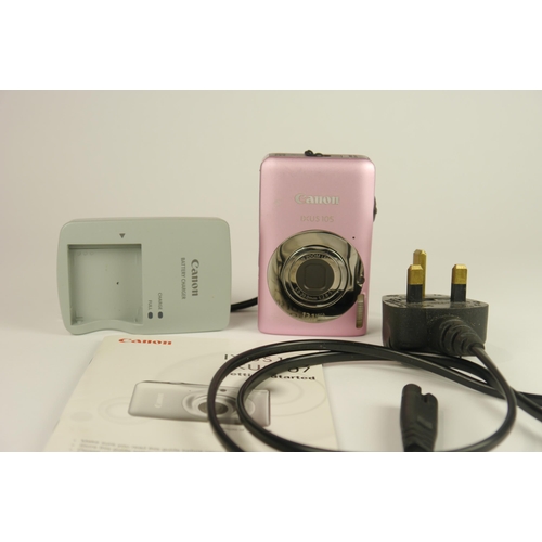 6069 - A Canon IXUS 105 12.1 Mega Pixel Digital Camera in Pink w/charger and manual 
**Untested**