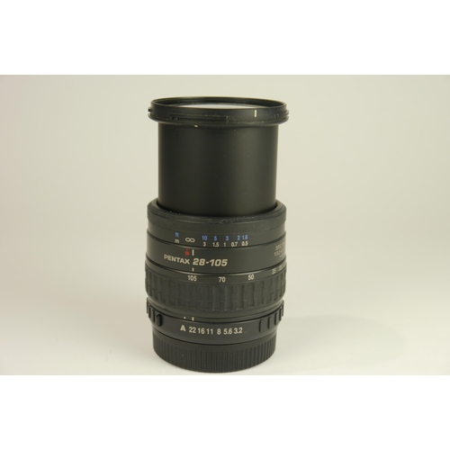 6036 - A SMC Pentax FA 28-105mm f3.5-4.5 lens & a Pentax PH-RBC 58mm lens hood  w/ A Canon MC&7 C-AF 2x tel... 