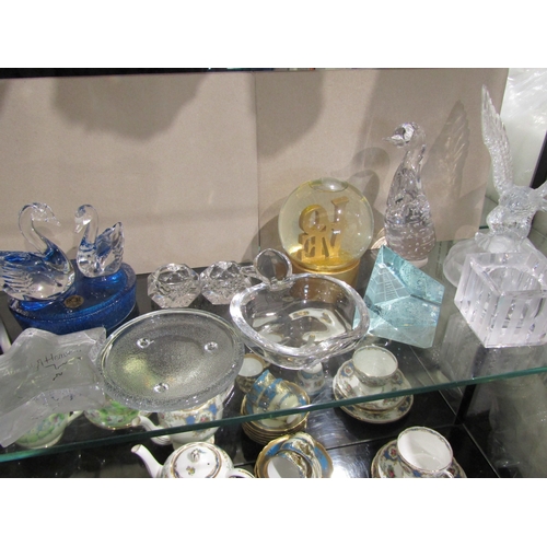 1402 - A collection of glassware including paperweights, one of a Mayan Temple, an apple dish and Royal Cry... 