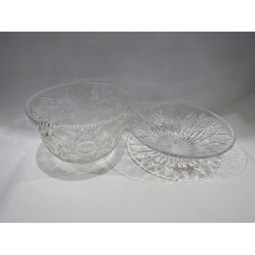 1420 - A large and deep star, slice, thumb, and hobnail cut crystal trifle bowl. A similar dish (2)