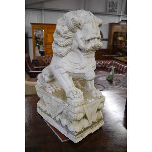 2003 - A pair of marble Temple dogs of Fo, 58cm Tall