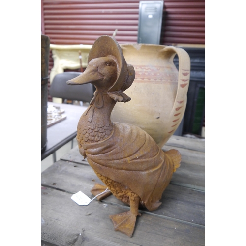 2039 - A cast iron garden figure of Jemima Puddle duck