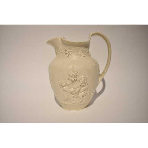 4313 - A Victorian Parian ware classical jug, the body decorated with grape and vine, 21cm tall