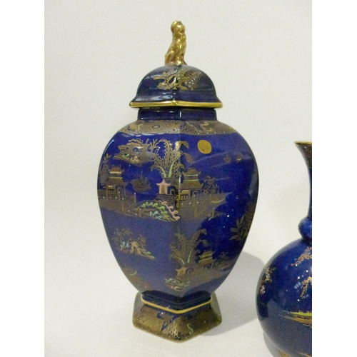 4339 - Three pieces of Carlton Ware - chinoiserie patterns, New Mikado on blue ground, Kanshi lidded vase N... 