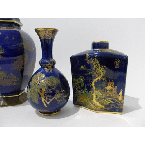 4339 - Three pieces of Carlton Ware - chinoiserie patterns, New Mikado on blue ground, Kanshi lidded vase N... 