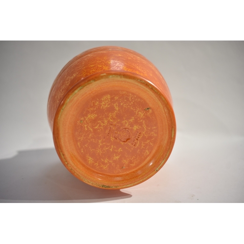 4349 - A Pilkington Royal Lancastrian Galleon vase, relief moulded mottled orange glaze, 23.5cm tall, top d... 