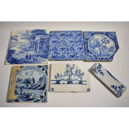 4375 - A collection of 18th Century and later blue and white tiles including Delft and Bristol Delft exampl... 