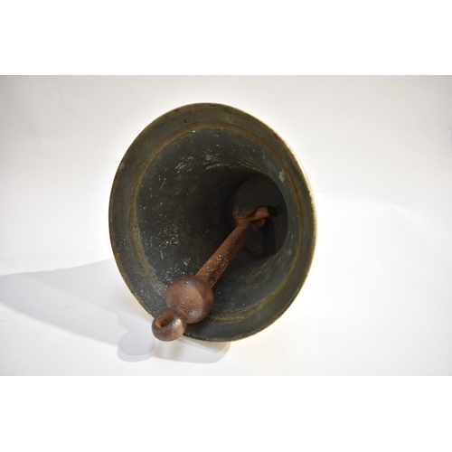 4292 - A George VI polished bronze bell with clanger, approx 28cm tall, 24.5cm diameter base