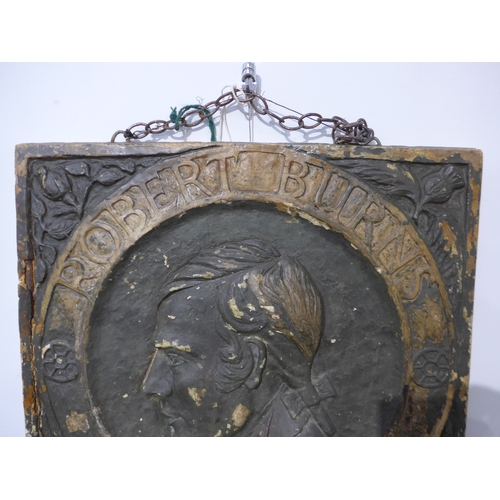 4193 - A plaster plaque commemorating Robert Burns 1759-1796, rustic in nature, 46cm x 48cm