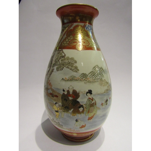 4476 - An Oriental Kutani vase of baluster form, figures in lakeland scenes, marks to base,(hairline crack)... 