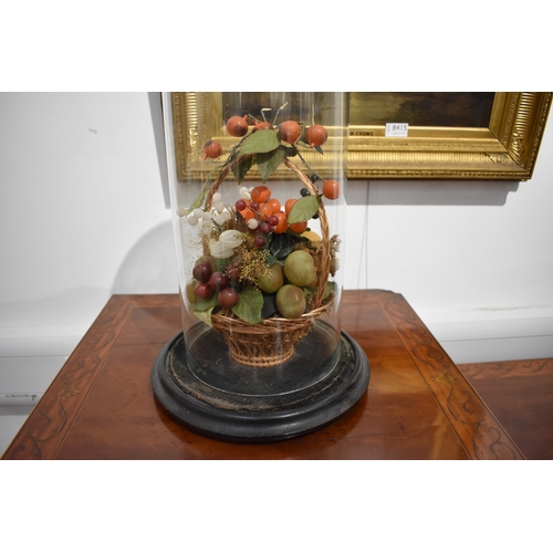 4529 - A 19th Century wax fruit display under glass dome, 44cm tall