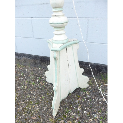 4201 - A rustic French painted wood standard lamp, 173cm tall