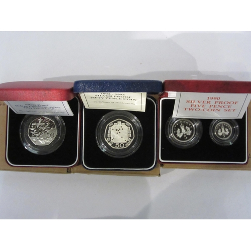 4413 - Ten cased and boxed Royal mint silver proof coin sets from 5p, two coin sets 10p, 50p and commemorat... 